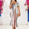 Women Plus Size V Neck Short Sleeve Fitted Striped Printed Fishtail Dress