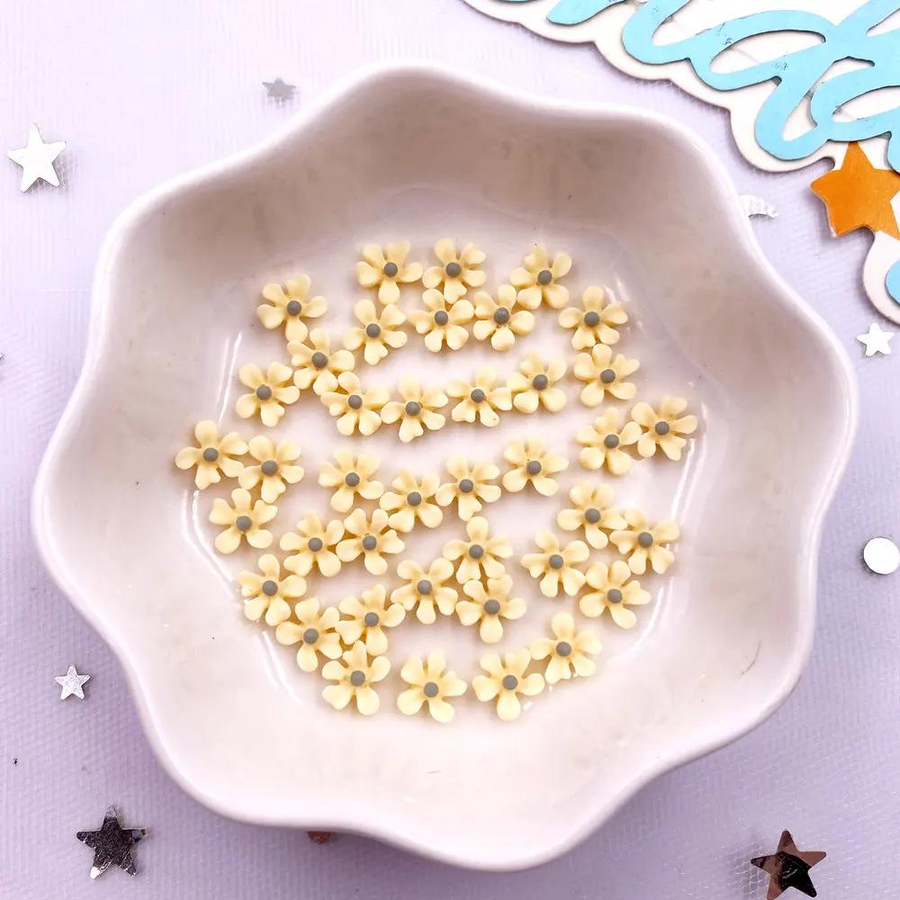 100Pcs 7mm Resin 3D Colorful Mini Osmanthus Flower Gems Flat back Stone Scrapbook Jewelry Wedding Applique Nail Art Decor Crafts