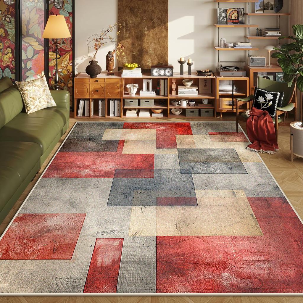 Abstract Geometric Carpets for Living Room Plush Decoration Home Retro Nordic Non-slip Floor Mat Washable Bedroom Cloakroom Rugs