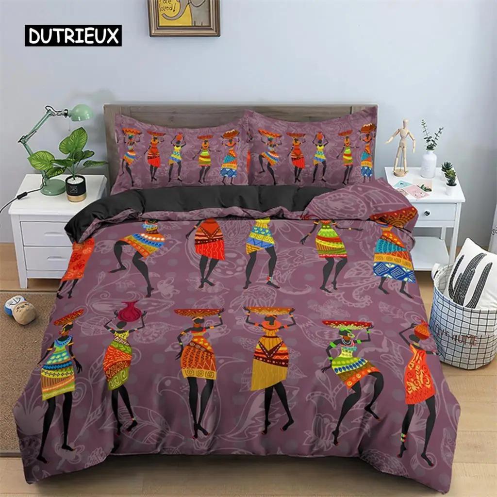 Bettbezug Afrikanisches Frau Thema für Frauen Kinder Mikrofaser Exotischer Bettdeckenbezug Ethnische Afro Bettwäsche Set Zimmerdekoration