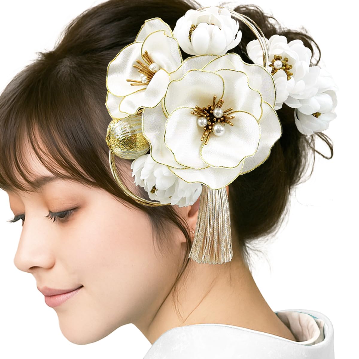 

[Kyoto Usagido] Hair Ornament Set (2 pieces) - 3 Colors - Suitable for Coming-of-Age Ceremony, Furisode Kimono, Wedding, Graduation, Hakama, Yukata -