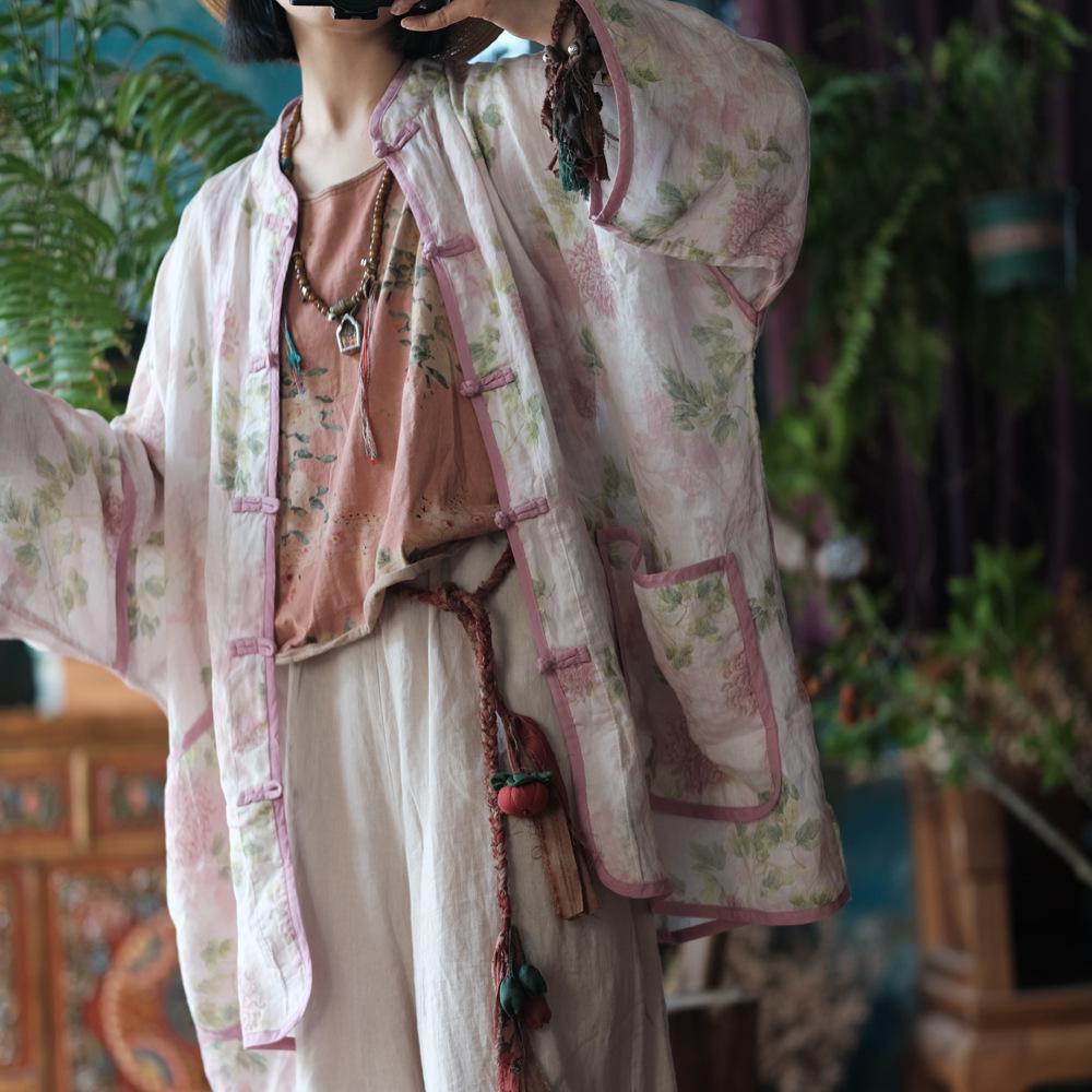 Ancient Clay Artistic Linen Sun Protection Women's High-End Cardigan 2156 Hazy
