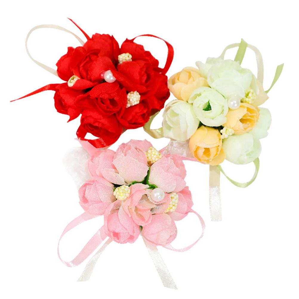 4Pcs Wedding Wrist Flower Brooch Silk Artificial Flower Decor for Bride Bridal Party Dance Wedding Photos Outdoor Ceremony Noble