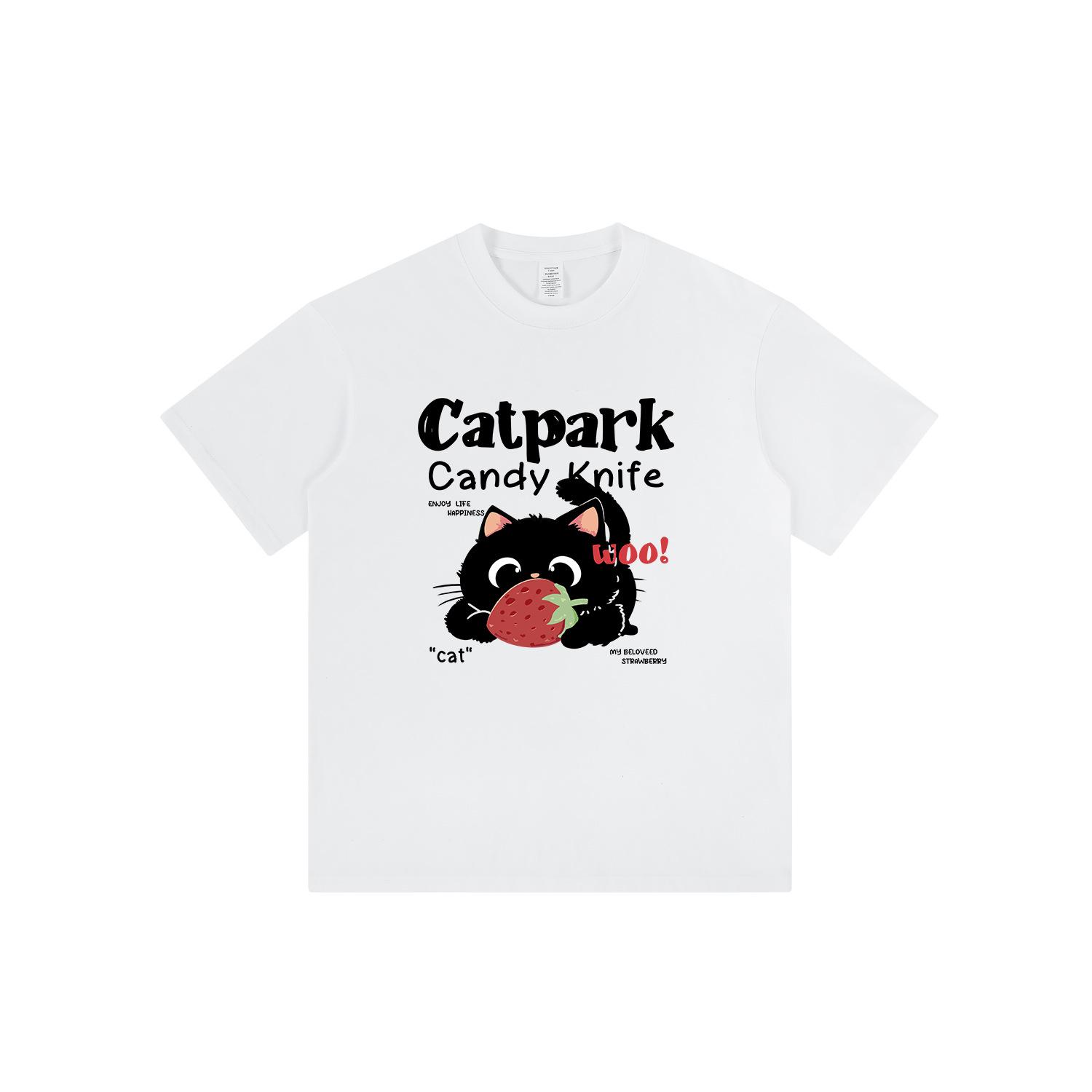 

Unisex Retro Strawberry Cat Graphic T-Shirt – Trendy, Loose-Fit, Perfect for Students and Couples M белый