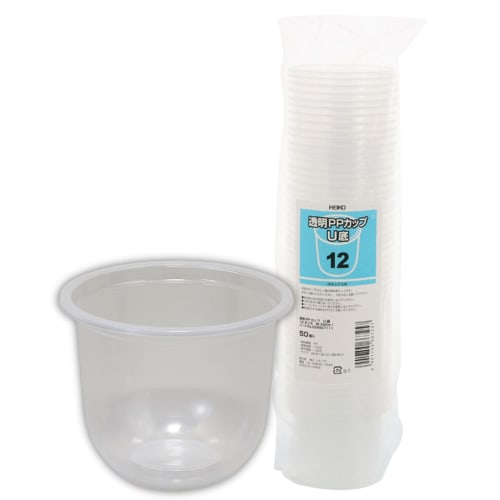 

Shimojima HEIKO Tapioca Cups, Disposable Dessert Cups, U-Bottom Clear PP Cups, 12 oz (350ml) Full Capacity, Pack of 50