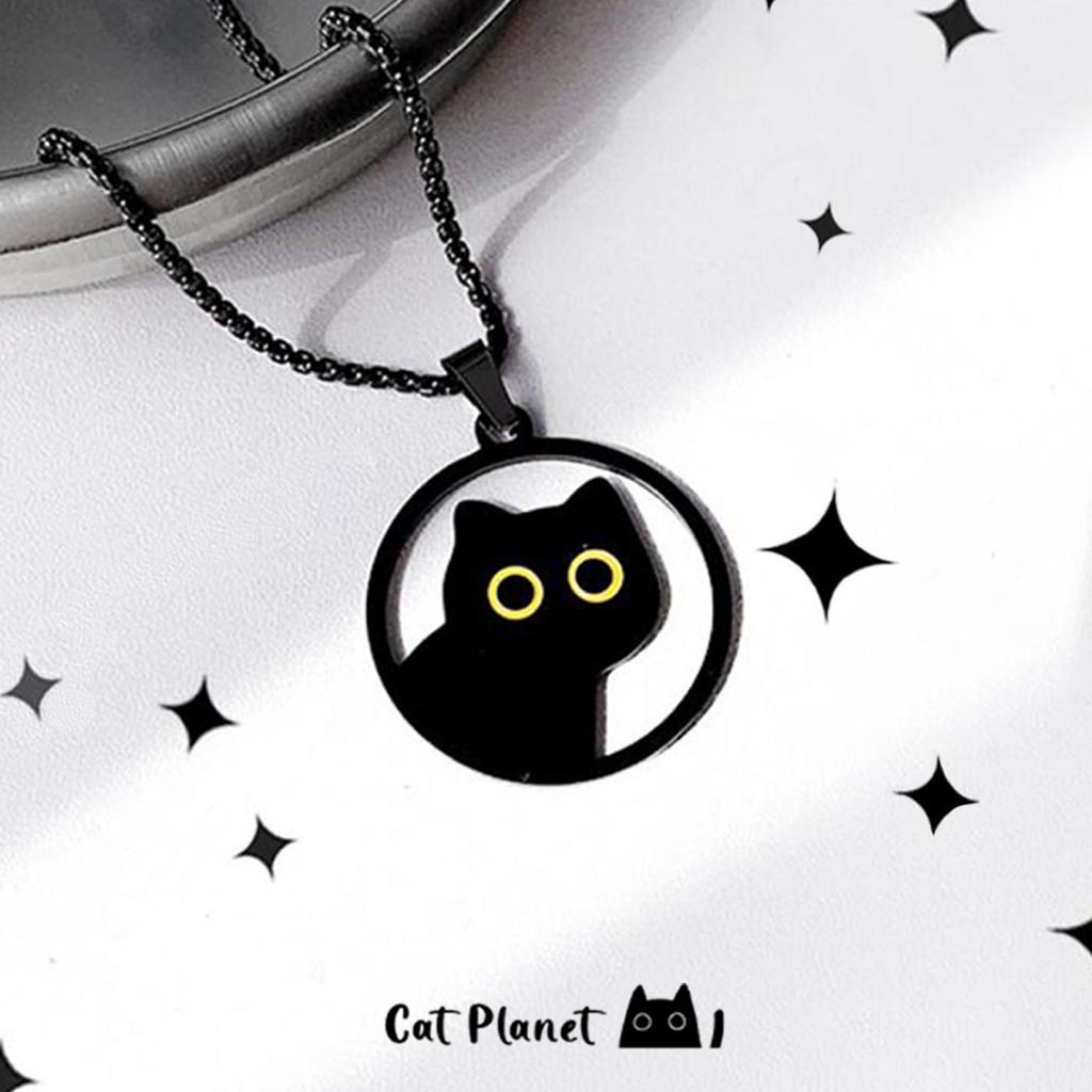 2024 Titanium Steel Black Cat Necklace For Women Men Trend Black Round Cat Pendant Sweater Chain Couple Neck Accessories