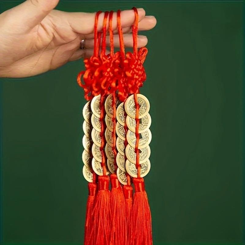 Lucky Red Chinese Knot with 5 Coins Feng Shui Wealth Pendant,for home and office decoration,  for Valentine's Day or New Year gifts