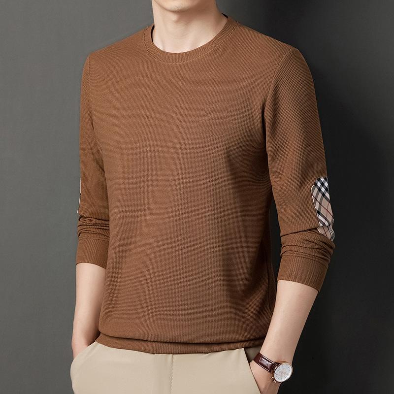 Men's Spring and Autumn New Men's T-shirt Youth Solid Color Long Sleeve Crewneck Bottom Shirt Men's Wear