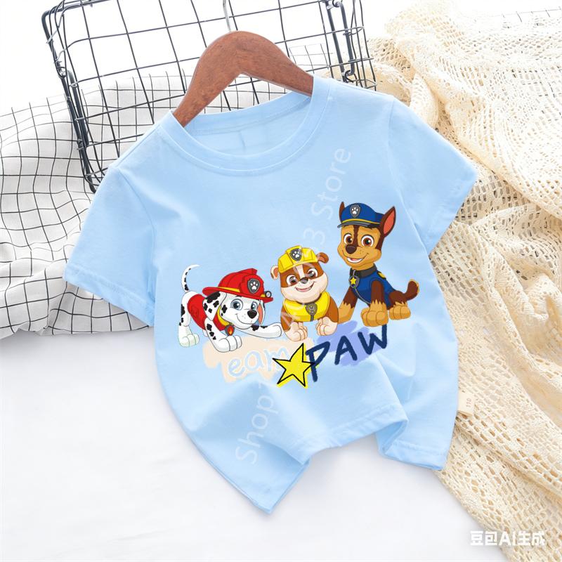 PAW Patrol Child Short Sleeve Tshirt Chase Skye Print Tees Boys Girls Casual Crew Neck Tops Summer Kids Clothing 110