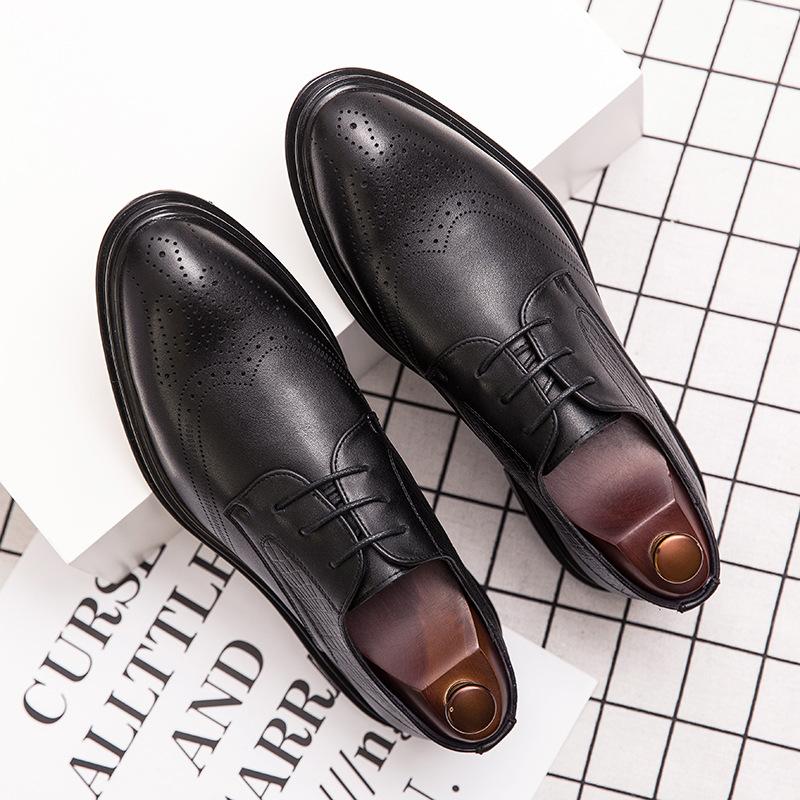 Brown leather shoes Brock business derby shoes leather heightening casual British soft-soled wedding groom shoes
