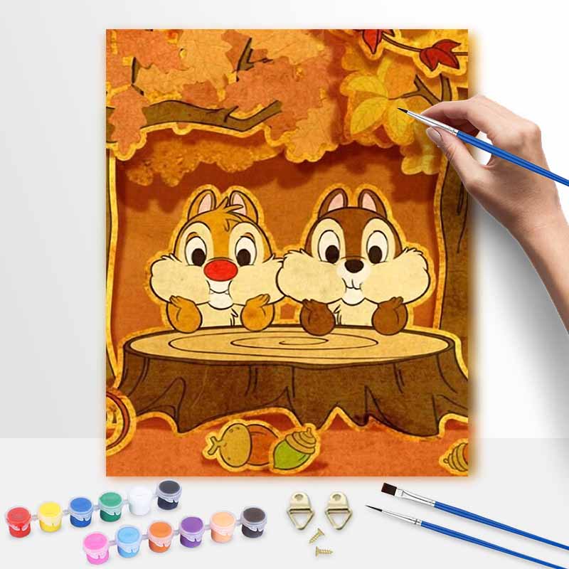 Disney Chip and Dale Digital Oil Painting Art Kit DIY Handmade Autumn Home Decoration Gift