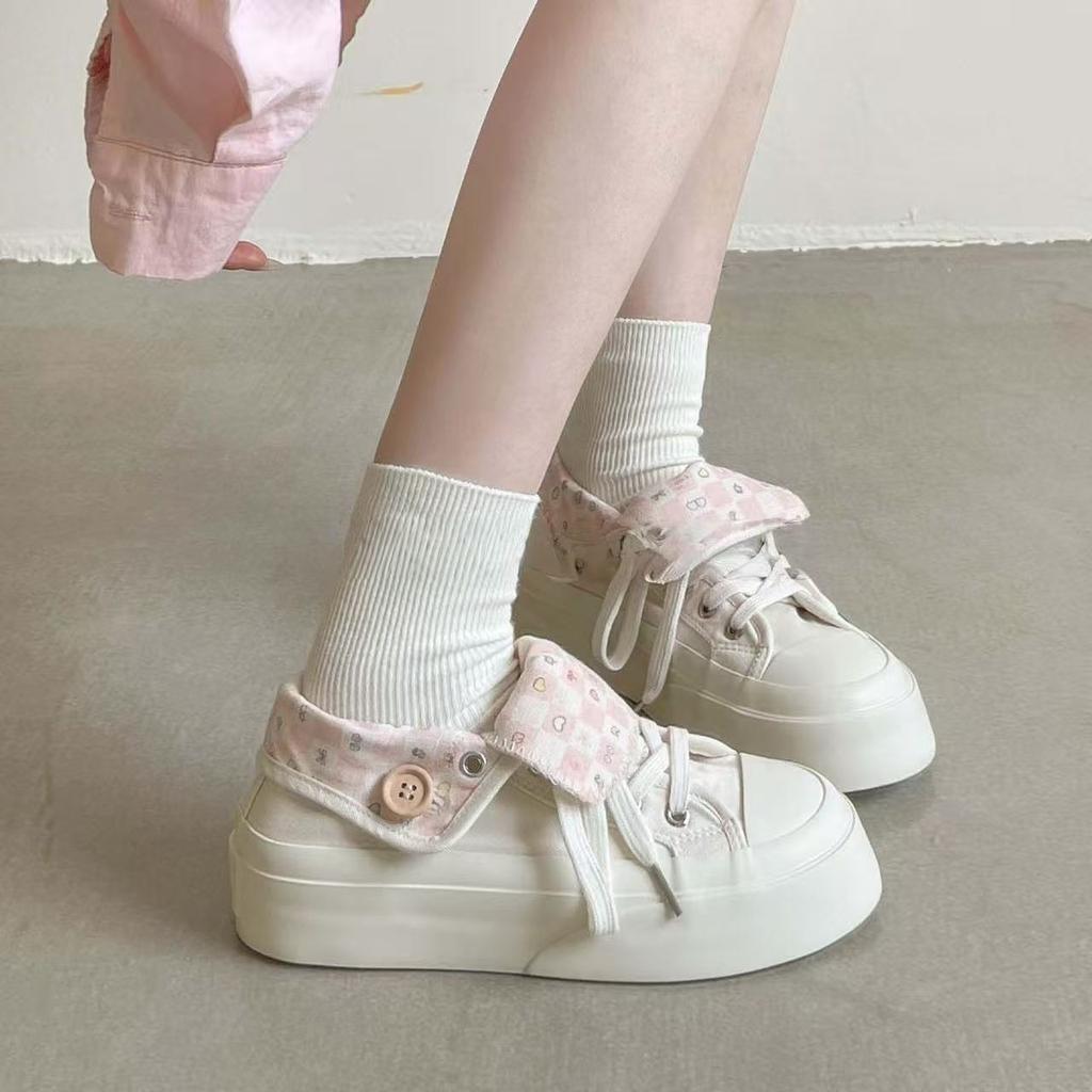 New thick-soled breathable canvas shoes in autumn, thin casual board shoes