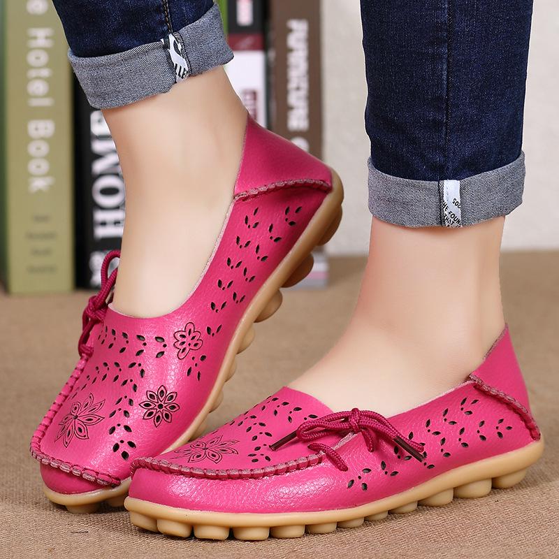 Mašličkové šněrovací ploché boty Dámské Letní prodyšné Kožené mokasíny Protiskluzové Ležérní boty Mokasíny Dámské Pohodlné ploché sandály