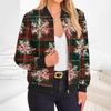Women's Christmas Print Zip-Up Jacket with Long Sleeve Round Neck Casual Outerwear