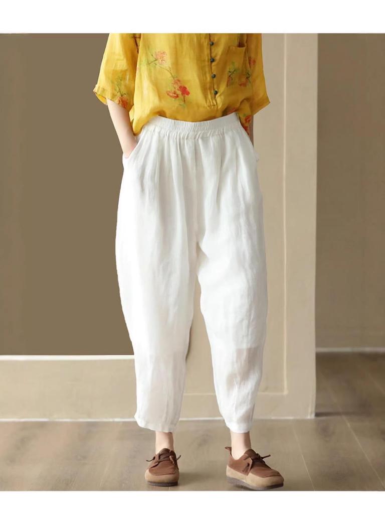 2026 Spring Linen Elastic Waist Casual Pants - Artistic, Simple, Versatile