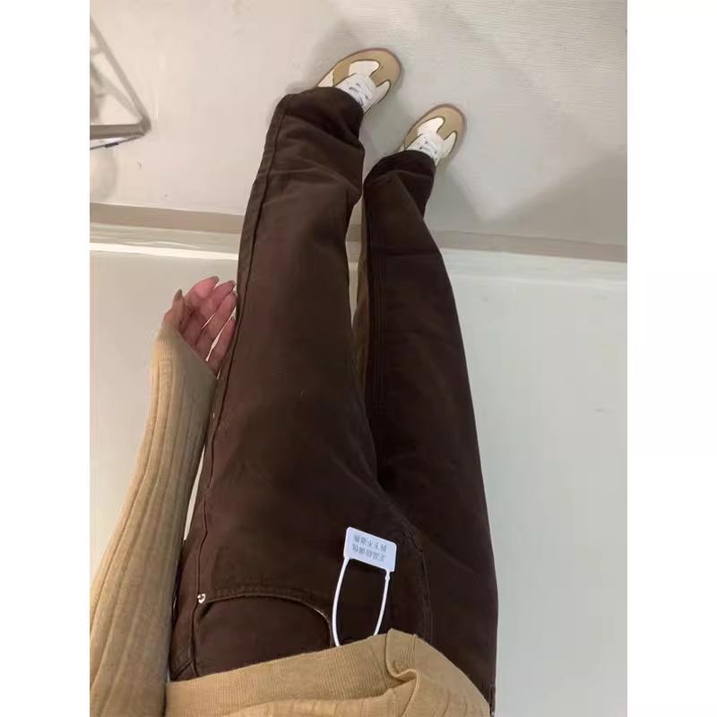

Autumn High Waist Coffee Wide Leg Jeans for Women - Retro Style, Slimming Loose Fit, Floor-Length Straight Pants M