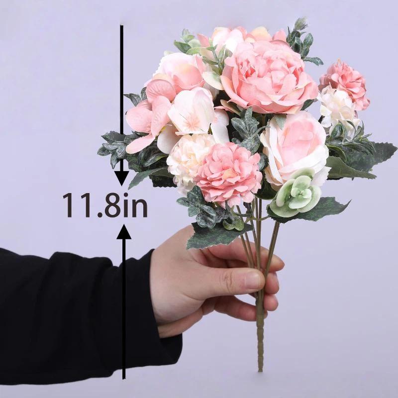 1Pcs Silk Flower 7-Forked Artificial Rose Hydrangea Handheld Flower Fillet Rose Dried Flower Wedding Decoration Flower Bouquet