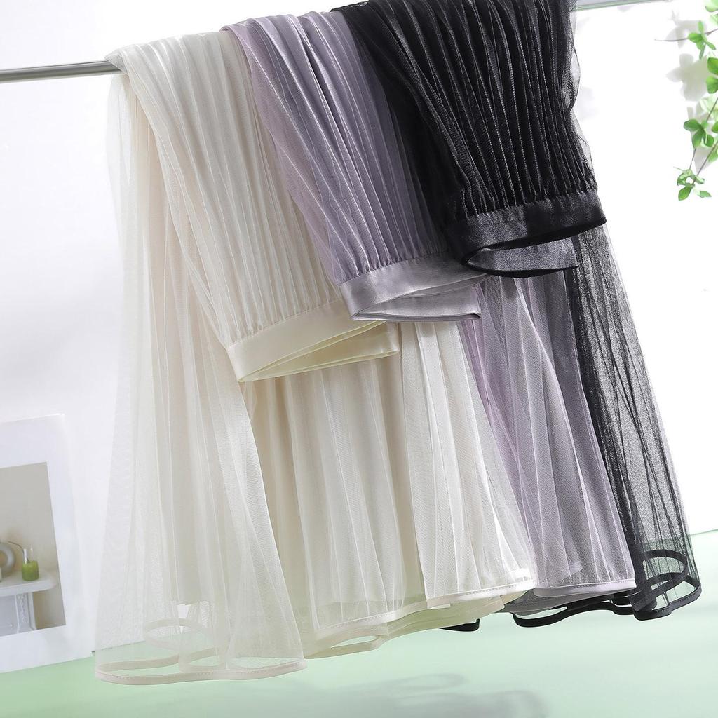 2026 Spring High Waist Pleated Mesh Skirt, Double-Sided Wear, Large Hem, Slimming Commuter Style.