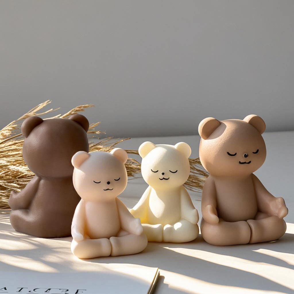 Meditating Bears Aroma Candle Silicone Mold Handmade Soap Candle Making Supplies Resin Plaster Form Bear Home Decor Molds