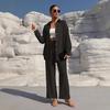 Women's Long Sleeve Shirt and Wide Leg Pants Suit Set