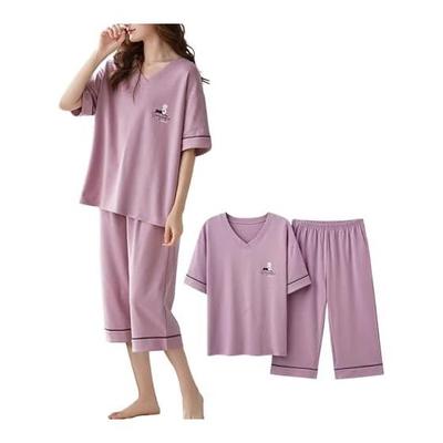 [Hanasio] Women's Pajamas, Summer, 2 Pieces, Padded, Short Sleeves, Loungewear, Thin, Breathable, Loungewear, Top and Bottom Setup, Cute, Large Size,