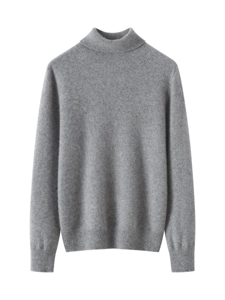 Women's 100% Cashmere High Neck Solid Color Long Sleeve Casual Sweater - Autumn/Winter Knitwear