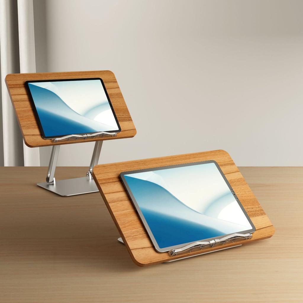 UPERGO BG-4 Aluminum Alloy +Wood Board Textbook Tablet Holder Stand Desktop Book Reading Bracket