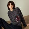 Women's Retro Striped Embroidered Round Neck Sweater
