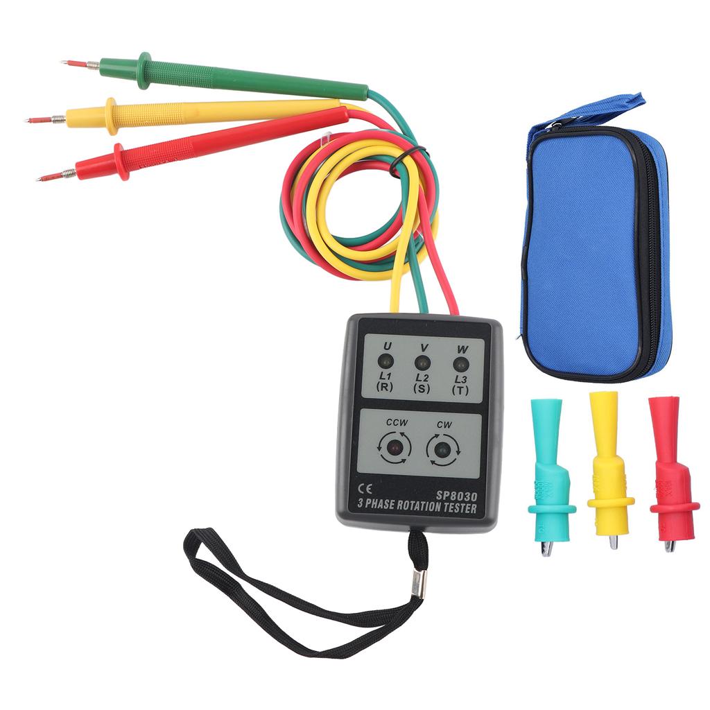 SP8030 3-fase rotasjonsmåler Høy nøyaktighet Bærbar Industriell Fasefølgemåler AC 60?600V