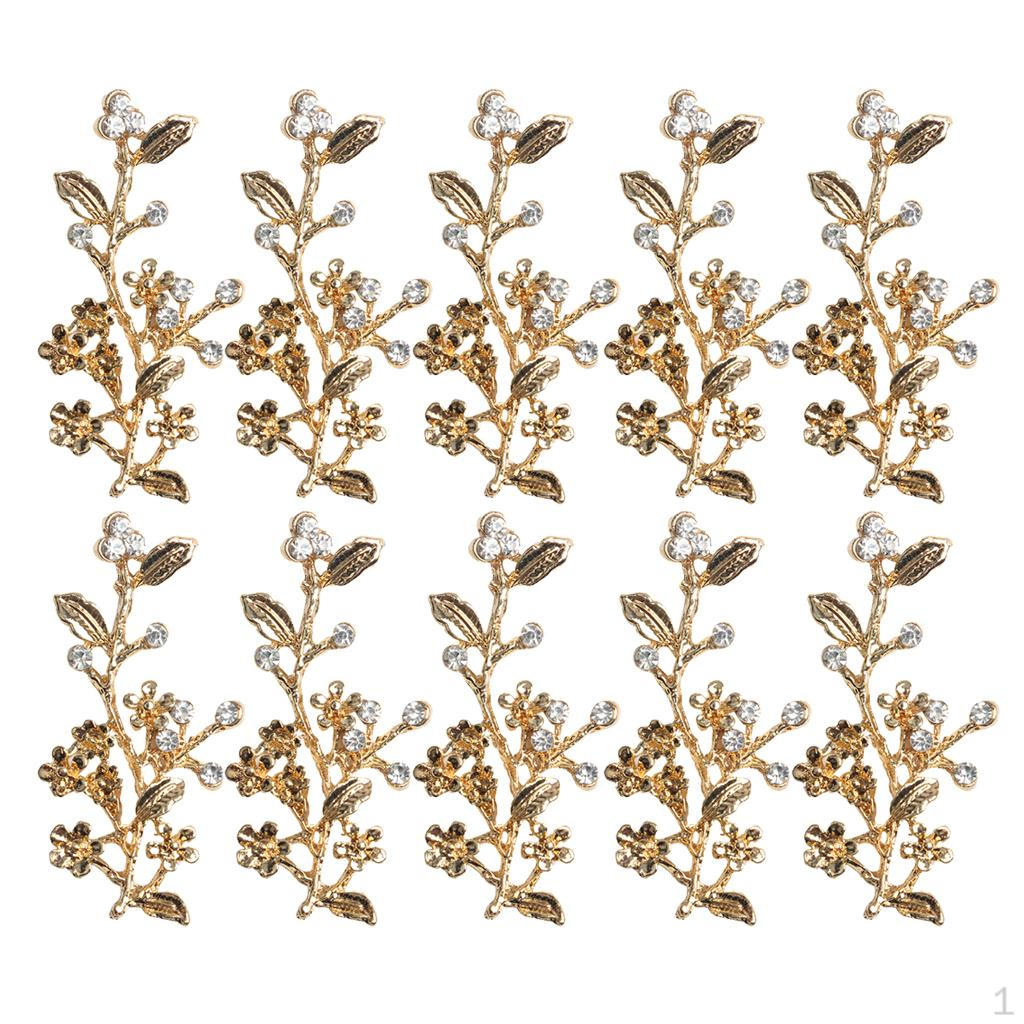 

10 Piece Flower Leaves Alloy Crystal Crafts Buttons Embellishments for Bridal Wedding Decoration