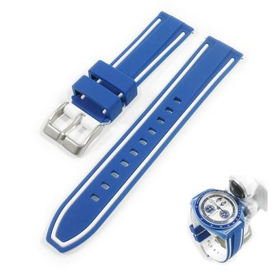 Swatch x OMEGA Kompatibles Gummiarmband mit Doppellinien (Marineblaue/Weiße Streifen)