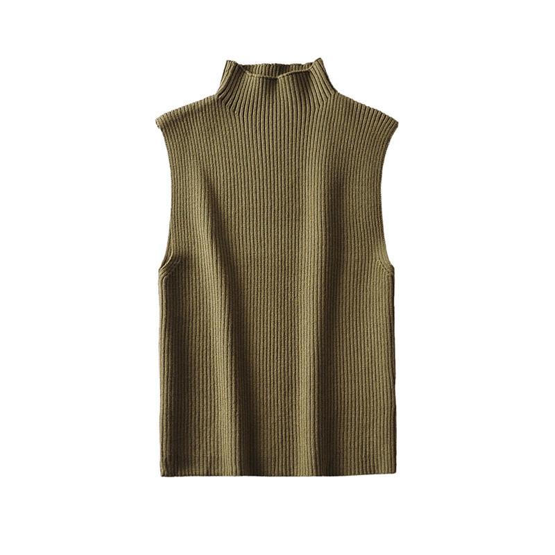 Women Fashion Solid Cropped Knitted Pullover Vest Vintage High Neck Sleeveless Female Chic Lady Tank Tops