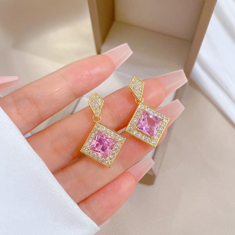 Titanium Steel Rhombus Pendant Necklace & Earrings Set - Elegant Jewelry for Banquets