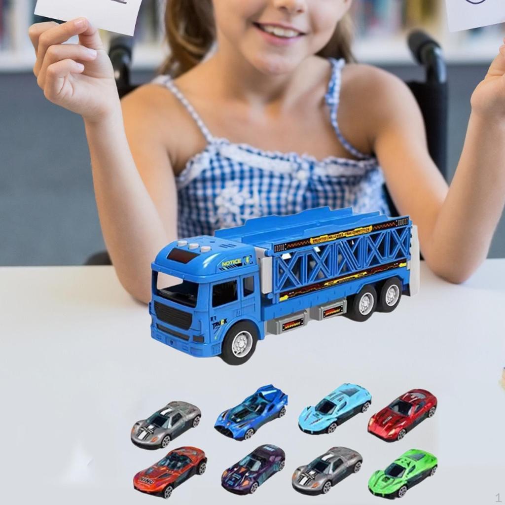 Vehicle Set with Foldable Transport Truck for Kids