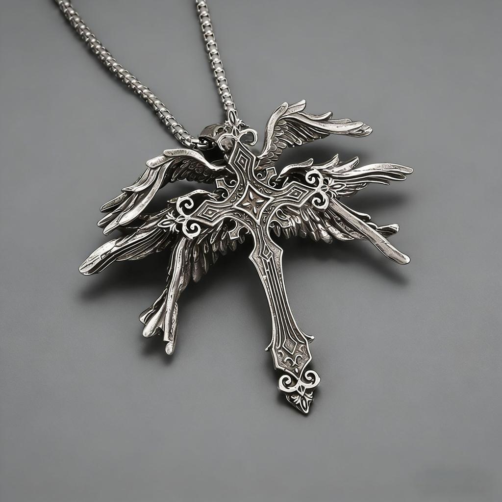 Vintage Seraph Cross Wing Necklace Punk Gothic Pendant Chain For Men And Women
