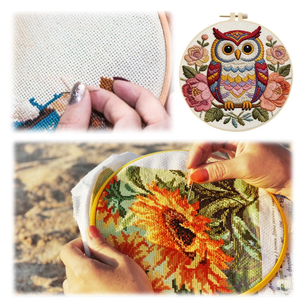 Animal DIY Stamped Embroidery Kit for Beginners Craft Lovers Gift Embroidery Starter Kit with Embroidery Hoop 29x29cm