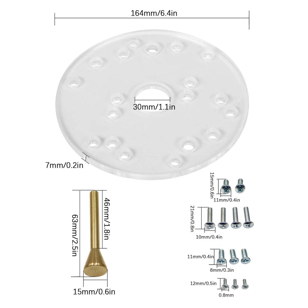 Universal Frästisch-Grundplatte Acryl mit Zentrierstift Schrauben für Oberfräsen Holzbearbeitung
