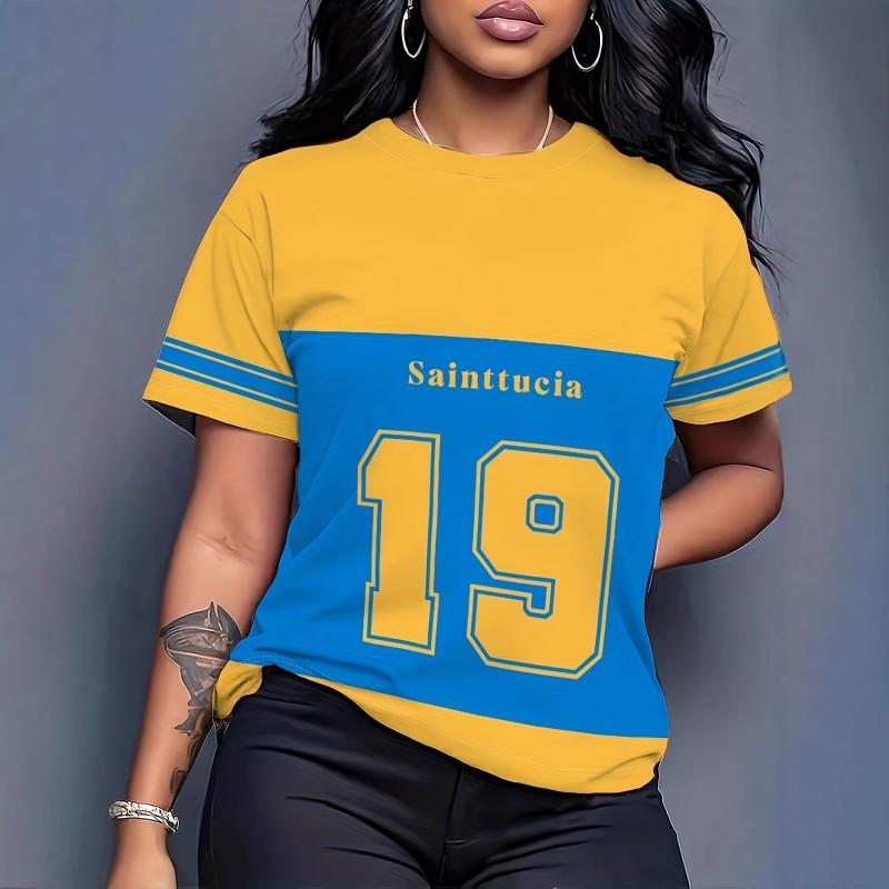 Comfortable Loose Fit Cotton Blend Crew Neck Short Sleeve Tee With 3D Print Design Women 2025