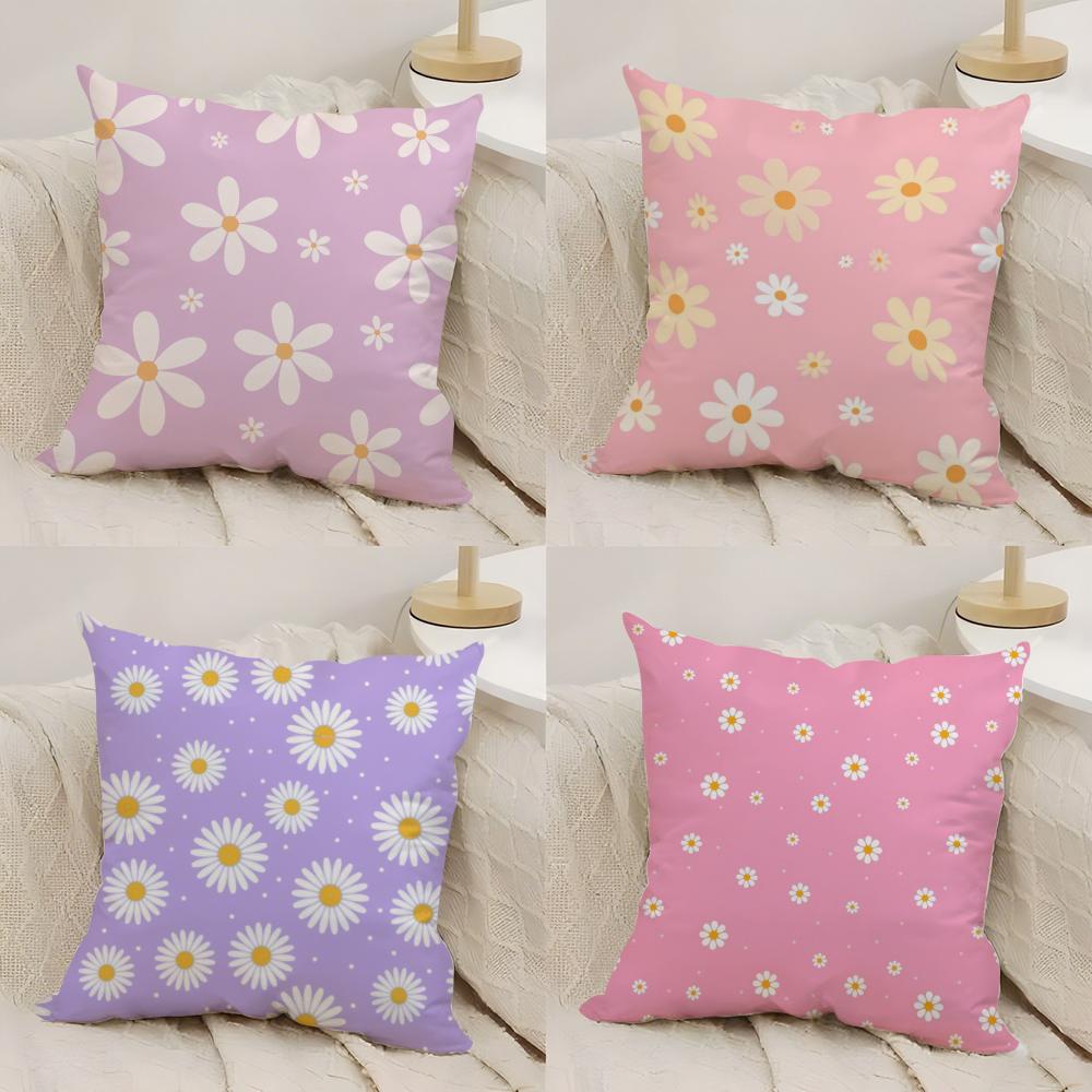 Romantic DaisyPrint Spring Cushion Cover Silky Short Plush DoubleSided Printed Pillow Case for Sofa All Seasons Home Decor Gift