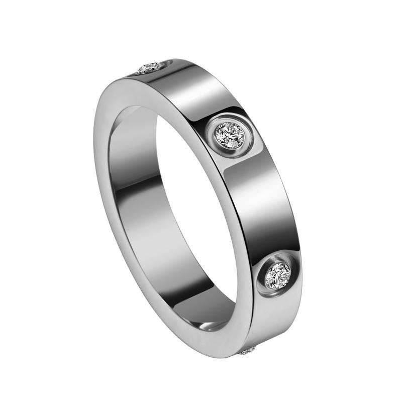 "Trendy European-American Titanium Steel Couple Ring with Diamond Accents"