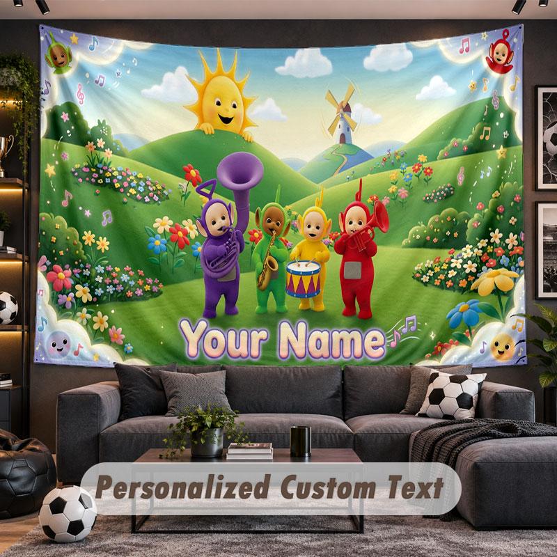 Wall Hanging Tapestry Custom NameTeletubbies Pattern Personalized Printed Fabric Wall Decor