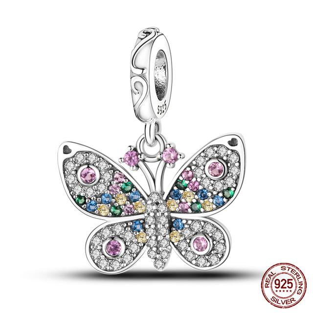 Fit Fasion 925 Bratara originala 100% argint 925 stralucitor colorat zircon Breloc inima margele cadou rafinat bijuterii DIY