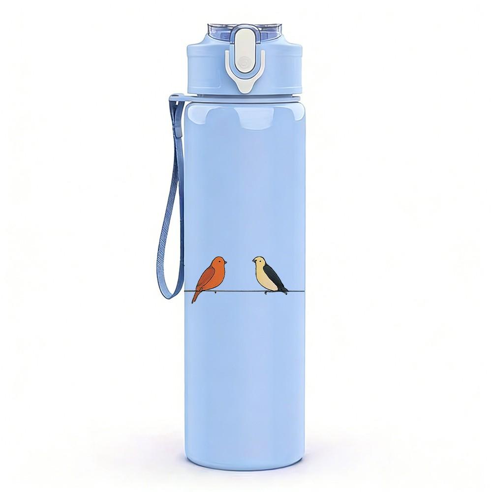 1PC Birds On Wire Silhouette Print 750ml Color Plastic Sports Water Bottle Leakproof Flip Straw Lid Suitable for Sports Office Home Use