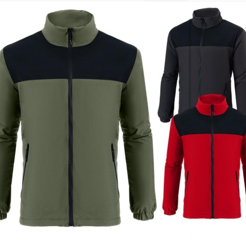 Men S Thick Fleece Lined Stand Collar Color Block Casual Jacket