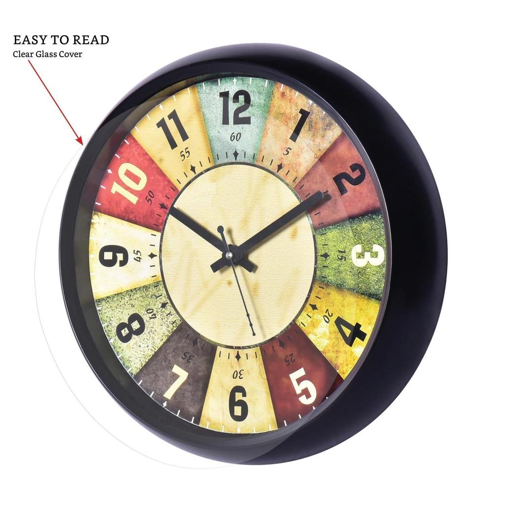 Orologio da Parete Analogico in Plastica e Vetro da 12 pollici - Roulette Classica (Movimento Silenzioso, Cornice Nera)