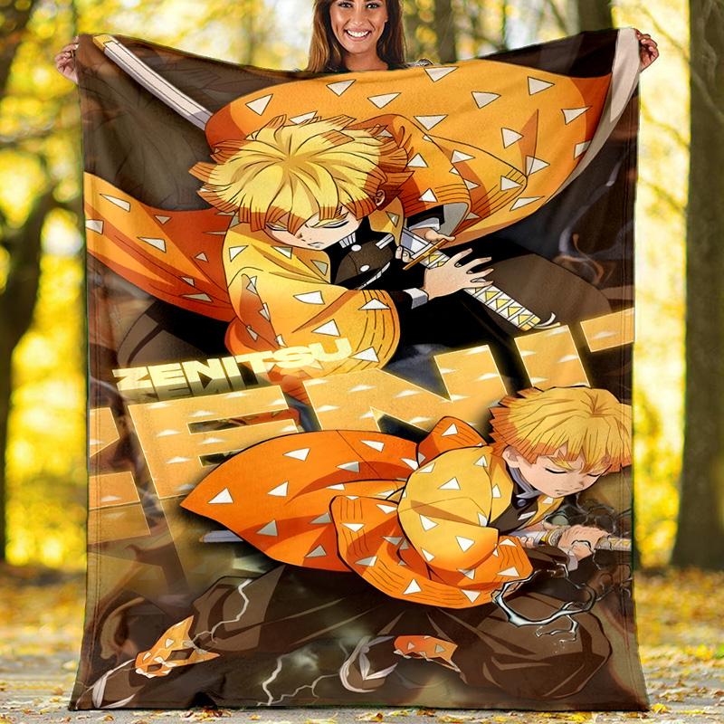 1pc Agatsuma Zenitsu Theme Blanket - Digital Print, Polyester, Cozy for All Seasons, Perfect for Outdoor, and Travel
