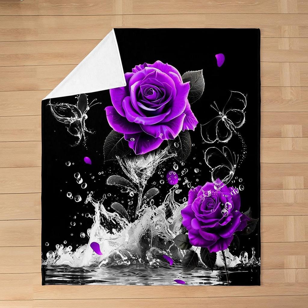 Romantic Rose Floral Blanket For Valentine's Day Gift Soft Flower Fleece Blanket for Bed Sofa Couch Chair Outdoor Travel Camping