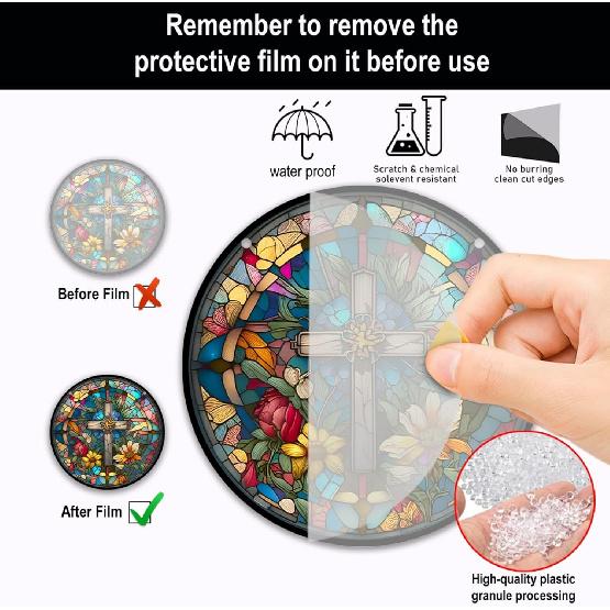 HOTIYOK God Bless Acrylic Window Hanging Vintage Cross Stained Wall Decor, Ideal Housewarming Gift, Home Decor for Mom Grandma Wife Teacher