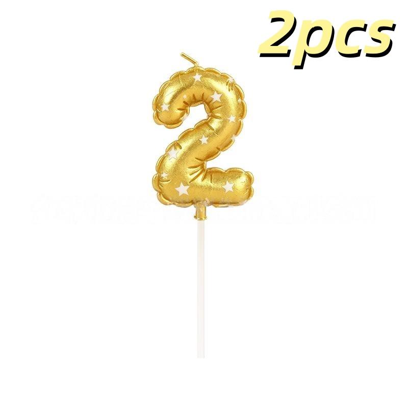 2Pcs Golden Printed Candle, Star Candle, Birthday Candle 0-9 Number Cake Topper, Baby Shower, Valentine'S Day Candles