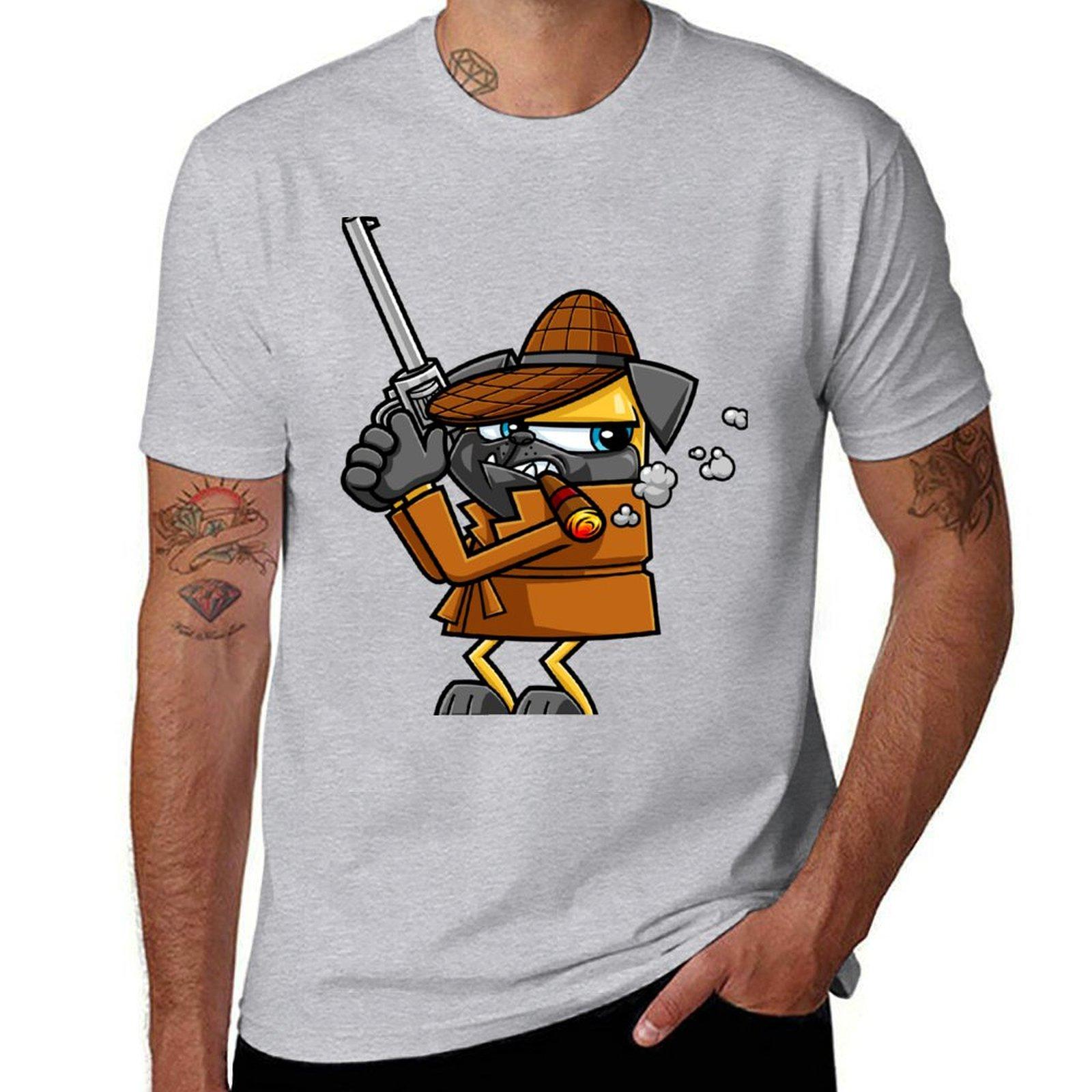 

Detective Pug Dog Cartoon Character Tshirt anime clothes graphics heavyweights Mens cotton tshirt S